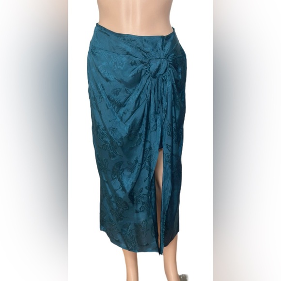 Band of the Free Skirt S Deep Teal Silky Draped Midi Floral Boho New - Picture 2 of 6